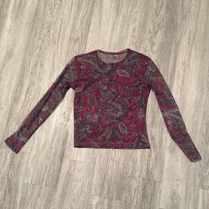 Donatello Vintage Paisley Long Sleeve Top - Red and Gray